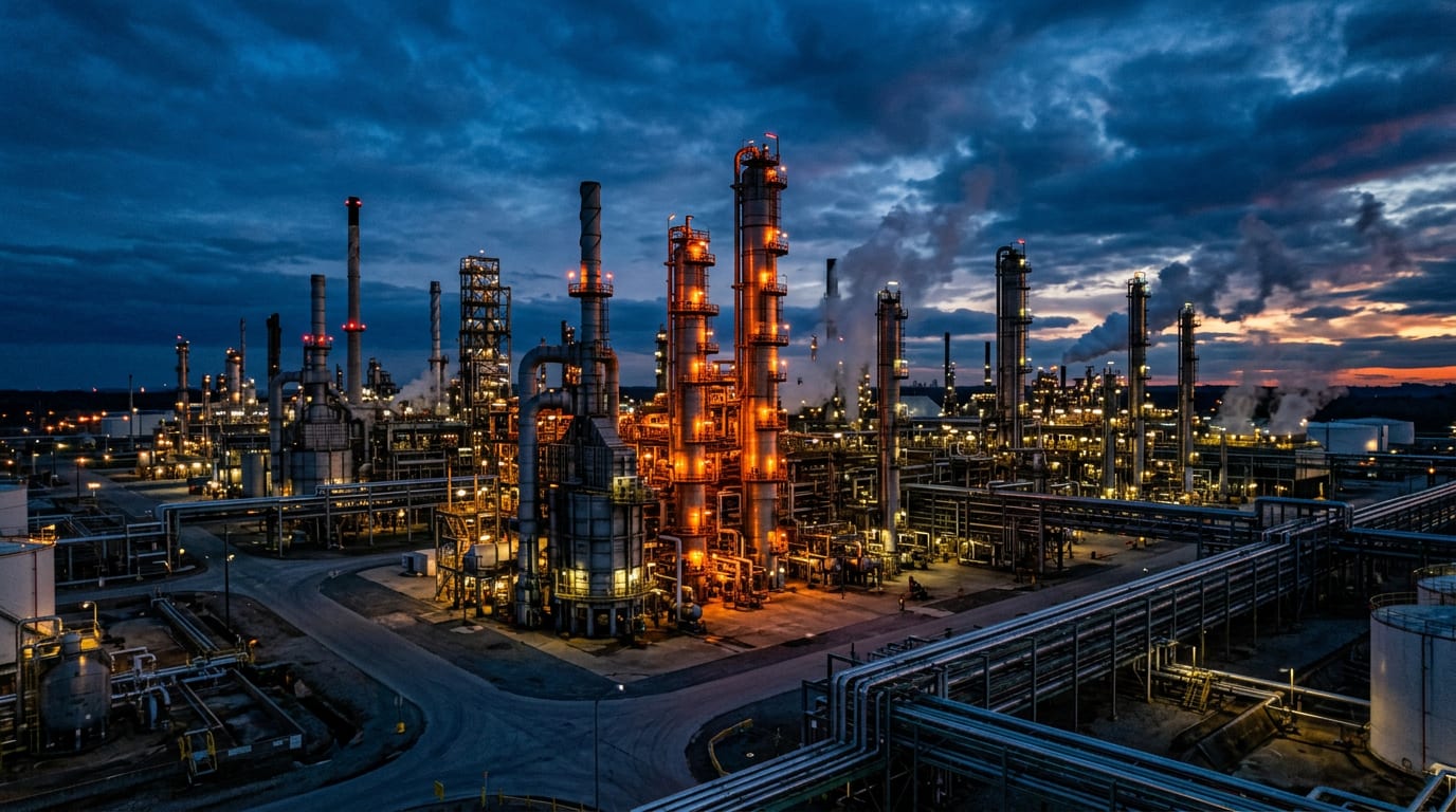 Industrial refinery at dusk